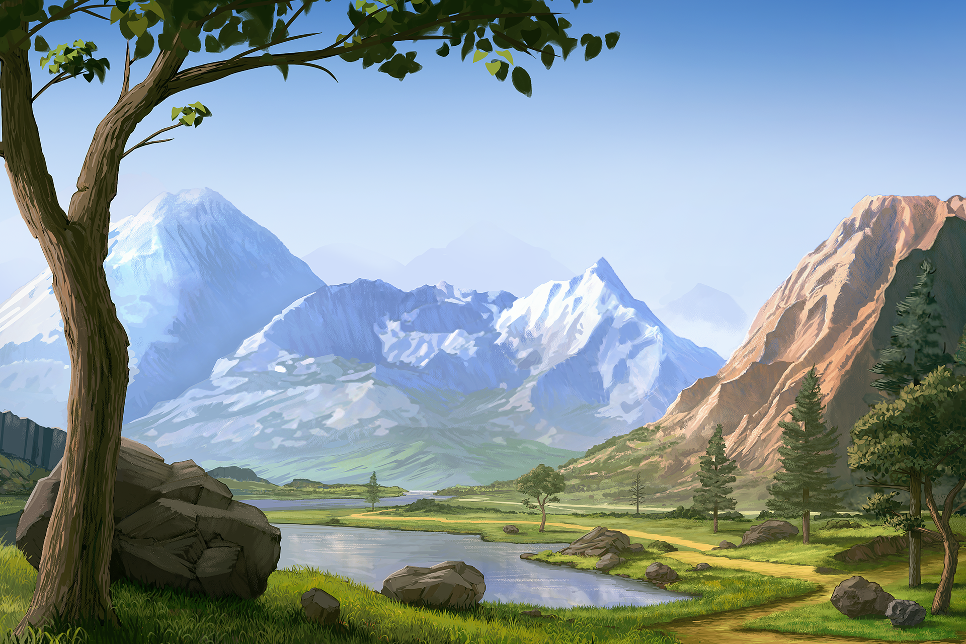 Afternoon mountain illustration by Mike Kaiser